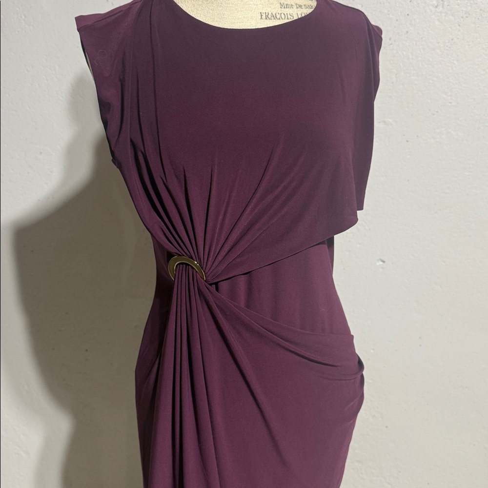Nina Leonard Asymmetrical Dress in Deep Purple - Picture 3 of 14
